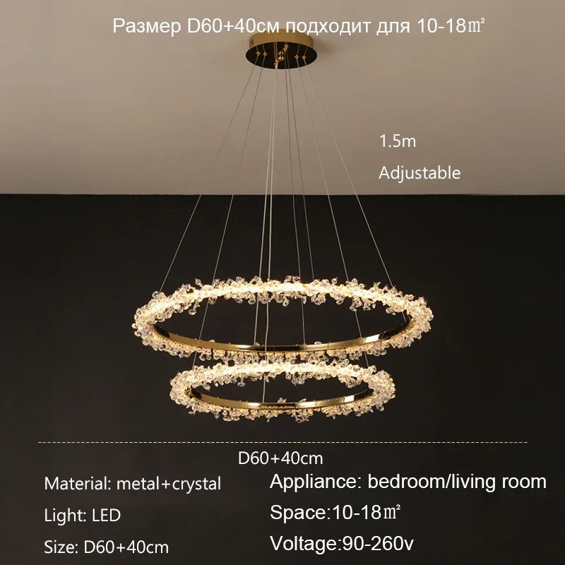 Afralia™ Crystal Ring Pendant Light for Modern Living Room, Dining, Bedroom - French Light Luxury