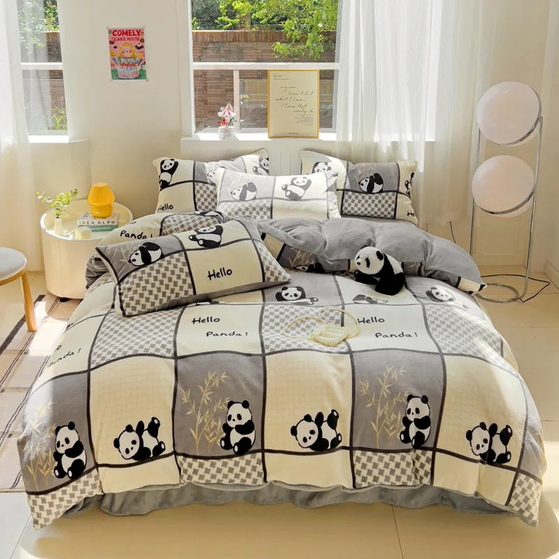 Afralia™ Snowflake Velvet Cute Cartoon Flower Bedding Set for Single Queen