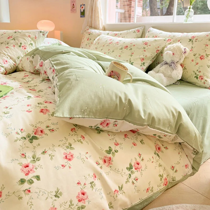 Afralia™ Cotton Cartoon Printed Bed Set with Non-Fading Floral Patterns for Adults