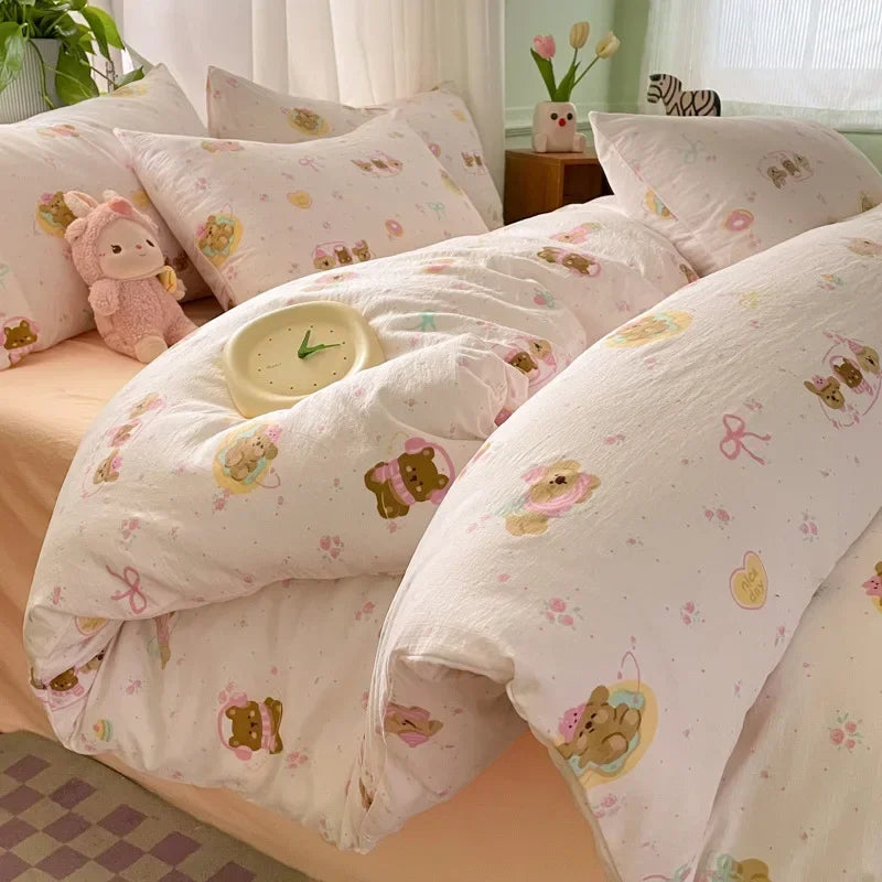Afralia™ Small Floral Print Double-Layer Yarn Bedding Set - Super Soft Duvet Cover Kit