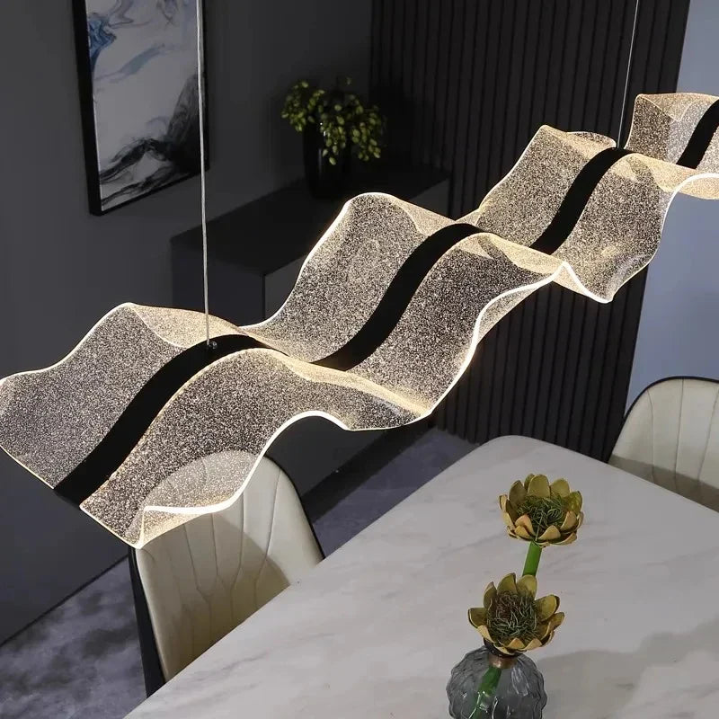 Afralia™ Modern Wave LED Hanging Light for Kitchen Island - Dimmable Ceiling Decor