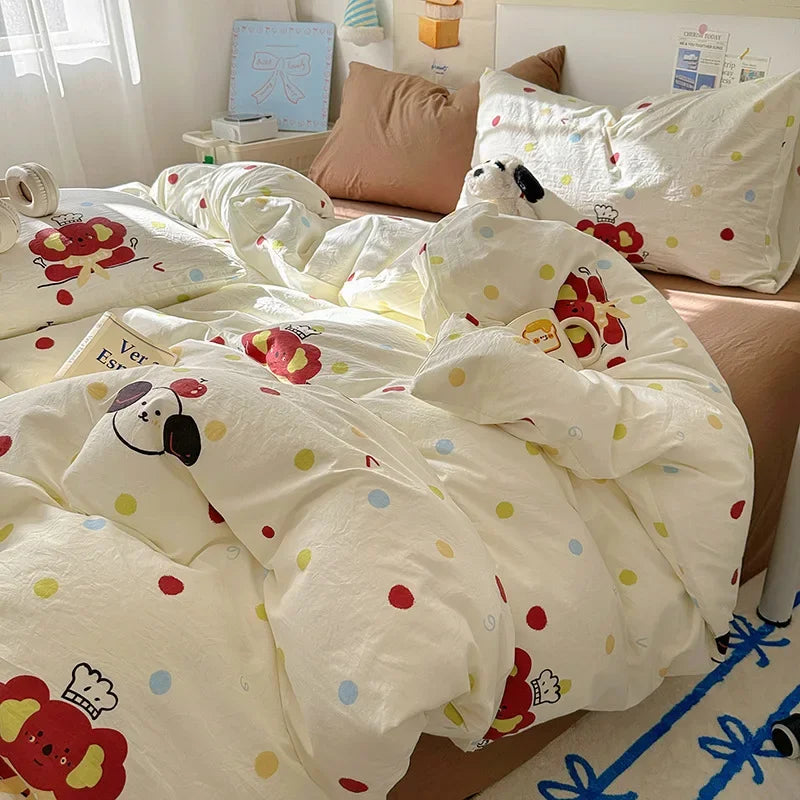 Afralia™ Cartoon Print Quilt Cover Set for King Queen Beds - All Seasons Comfort