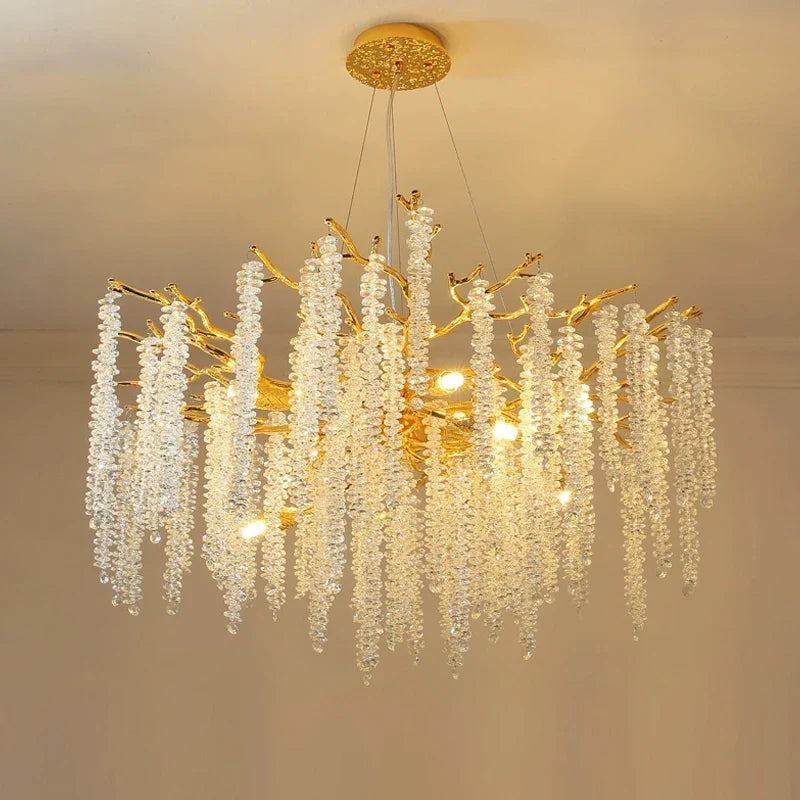 Afralia™ Luxury Crystal Ceiling Chandelier LED Pendant Lamp for Living Dining Bedroom