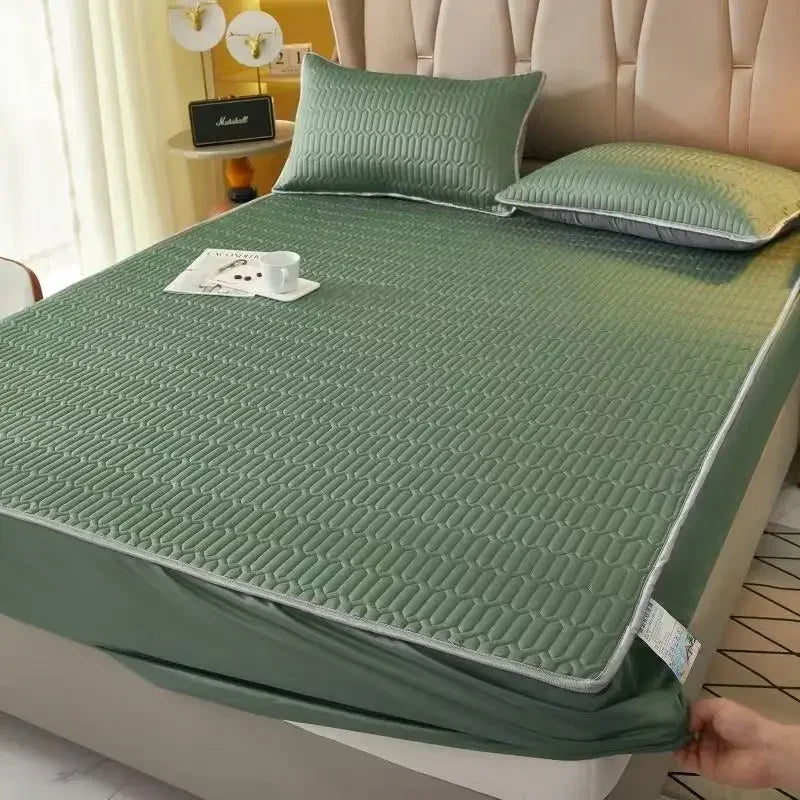 Afralia™ Cooling Latex Fitted Sheet Set: Soft 3-Layer Mattress Protector for Hot Sleepers