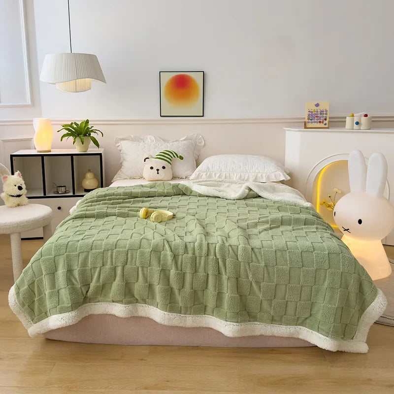 Afralia™ Checkerboard Lambs Wool Blanket, Cozy & Soft Throws for Sofa & Bed