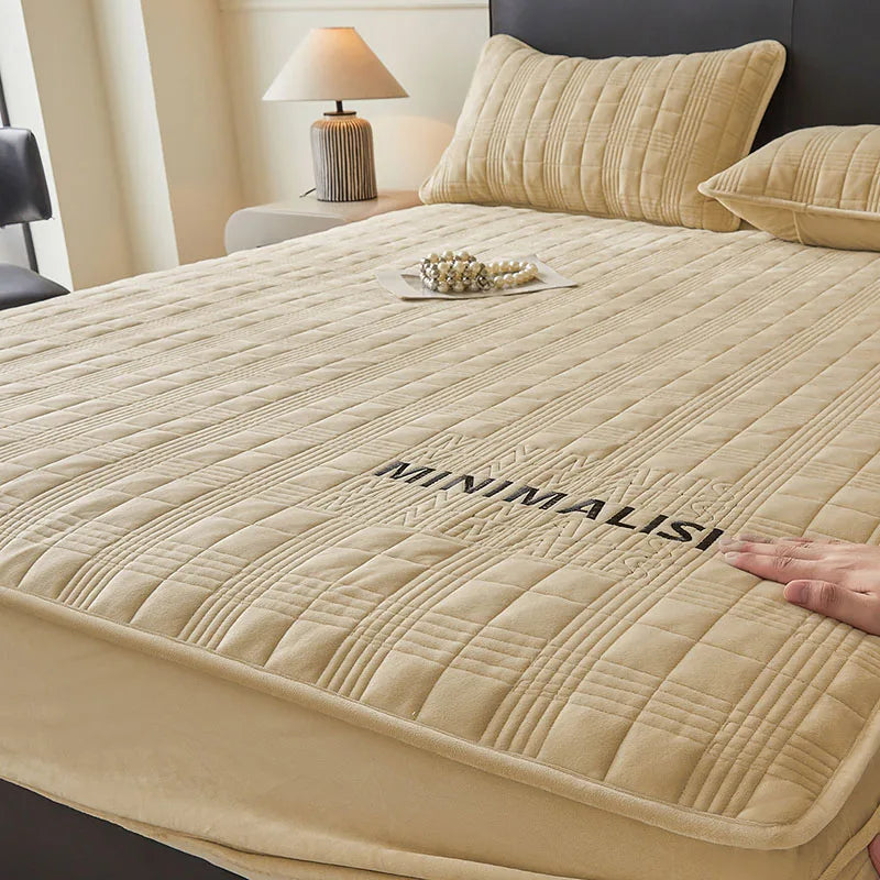 Afralia™ Luxe Velvet Embroidered Fitted Sheet: Non-Slip, Skin-Friendly, Quilted Home Decor