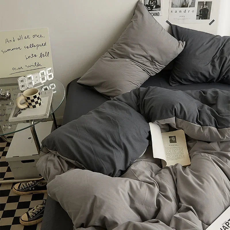 Afralia™ Washed Cotton Duvet Cover Set: Solid Color Bed Sheet Style, Double-Sided Color Matching Comfort, Bedding