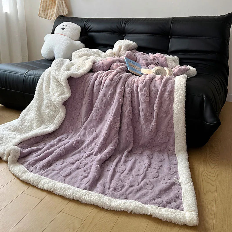 Afralia™ Cozy Lamb Wool Flower Jacquard Blanket: Luxe Solid Color Sofa Quilt for Winter