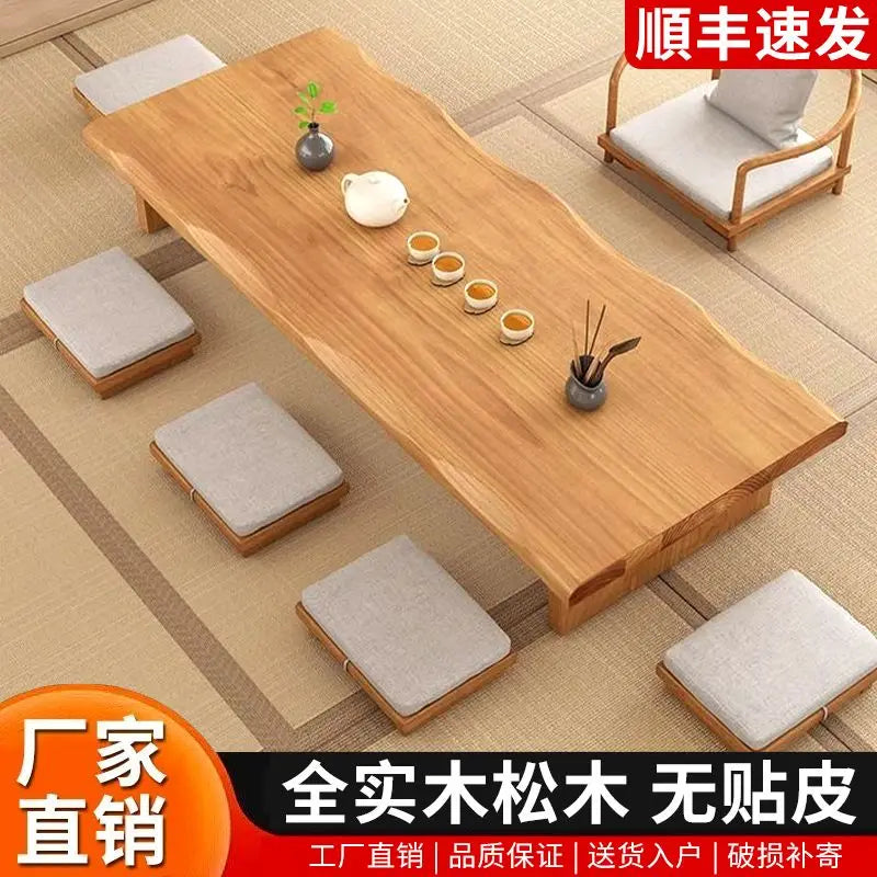 Afralia™ Modern Chinese Solid Wood Tea Table, Chair & Zen Stool Set