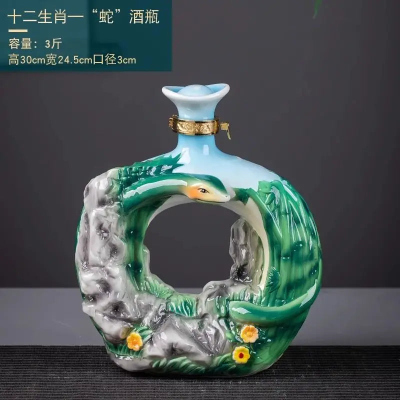 Afralia™ Jingdezhen Ceramic Wine Bottle Sculpture Gift Chinese Zodiac 3kg