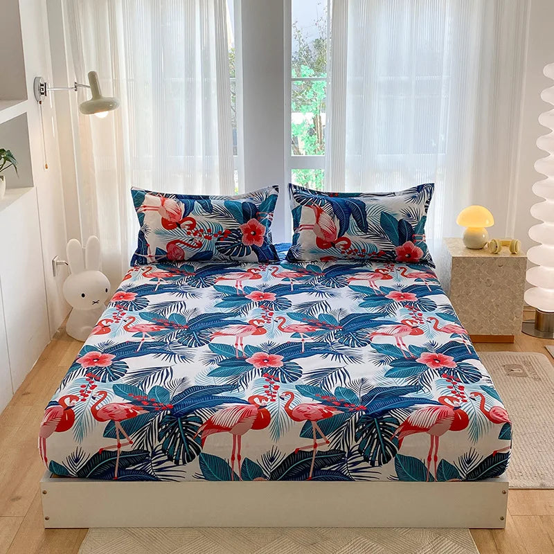 Afralia™ Printed Waterproof Fitted Bed Sheet Full Queen Size Bed Cover