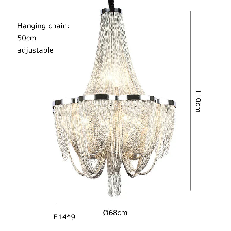 Afralia™ Circular Chrome Chain Pendant Light LED Ceiling Aluminum Living Room Luxe Chrome Gloss Light