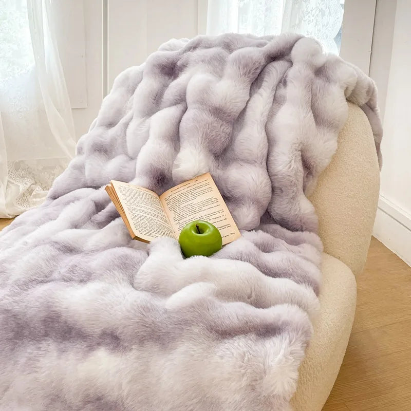 Afralia™ Plush Rabbit Fur Blanket: Ultra Soft Cozy Nap Sofa Cover for Winter Living.