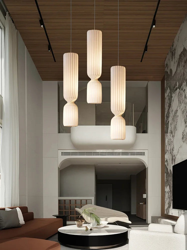 Afralia™ Modern White Fabric Shade LED Pendant Light for Dining Room Decor