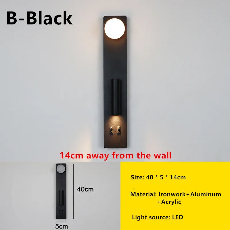 Afralia™ Black Rotatable Wall Lamp with Switch | High-End Modern Minimalist Bedroom & Living Room Lighting