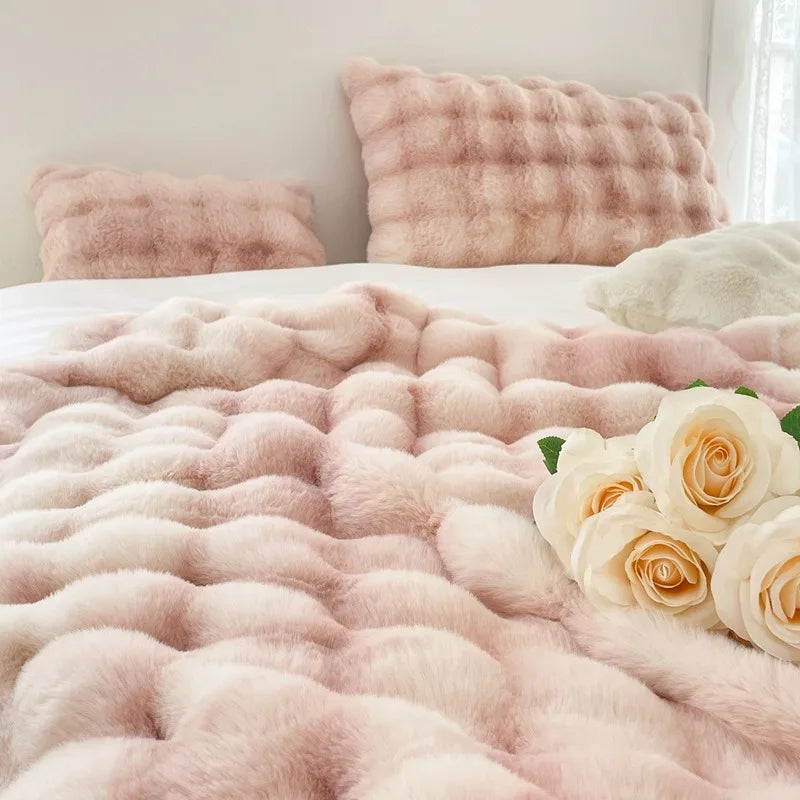 Afralia™ Plush Rabbit Fur Blanket: Ultra Soft Cozy Nap Sofa Cover for Winter Living.
