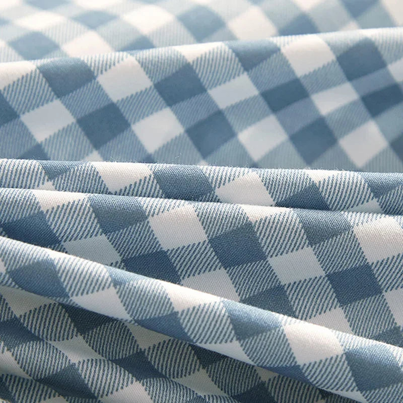 Afralia™ Japanese Grid Printed Cotton Bedding Set in Queen/King for Cozy Sleep