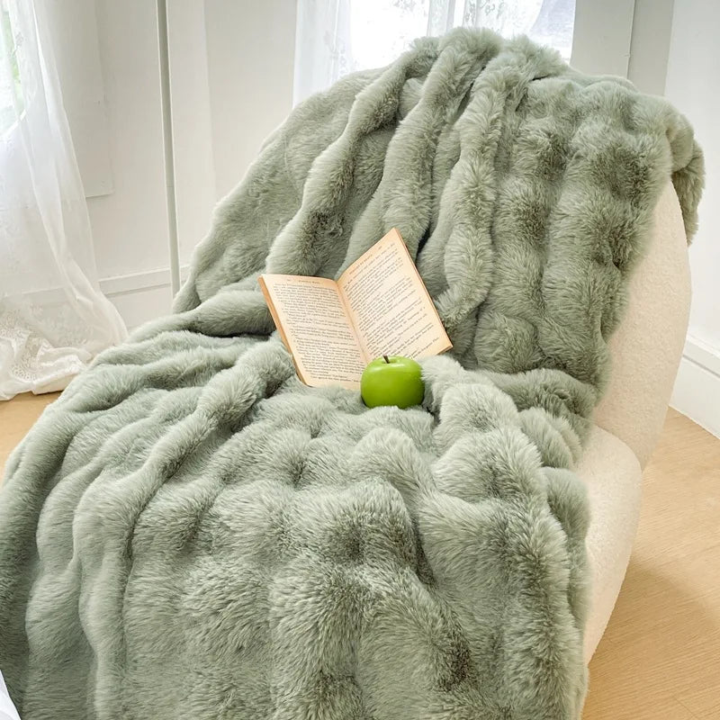 Afralia™ Plush Rabbit Fur Blanket: Ultra Soft Cozy Nap Sofa Cover for Winter Living.