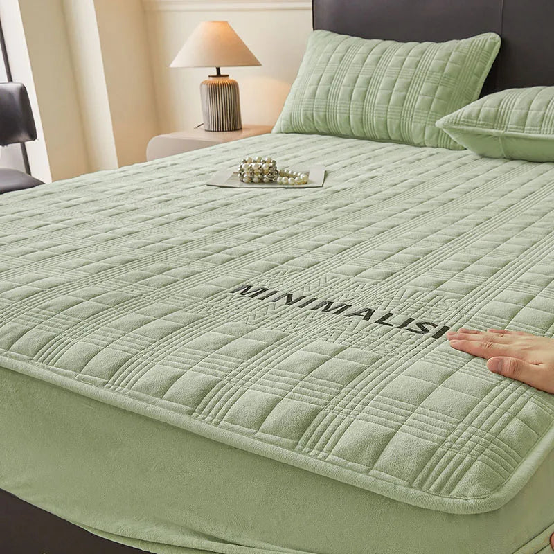 Afralia™ Luxe Velvet Embroidered Fitted Sheet: Non-Slip, Skin-Friendly, Quilted Home Decor