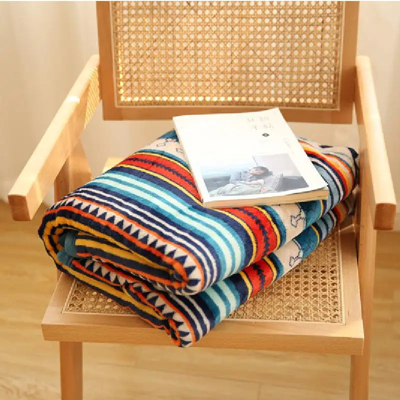 Afralia™ Bohemian Winter Blanket, Double-Layer Coral Fleece, Thick & Warm for Sofa Nap