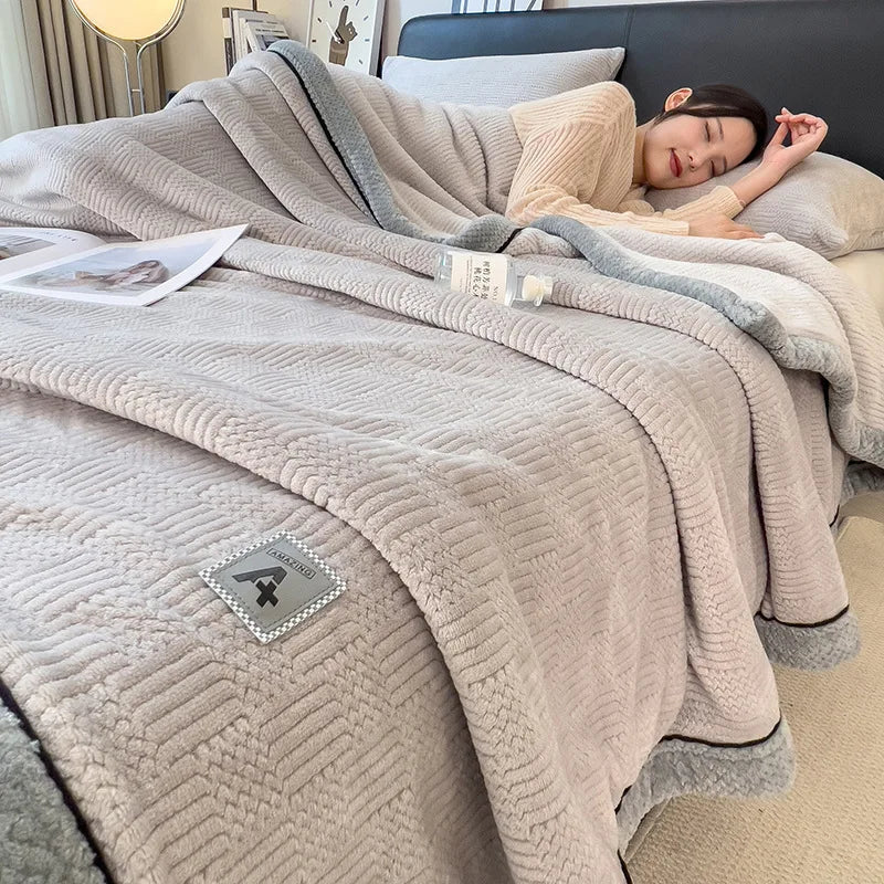 Afralia™ Cozy Jacquard Plush Blanket - Soft Coral Fleece - All-Season - European Solid Stripes