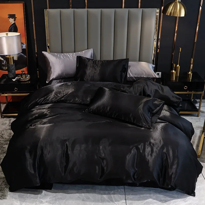 Afralia™ Satin Faux Silk Duvet Cover Set - Luxurious European Style Bedding