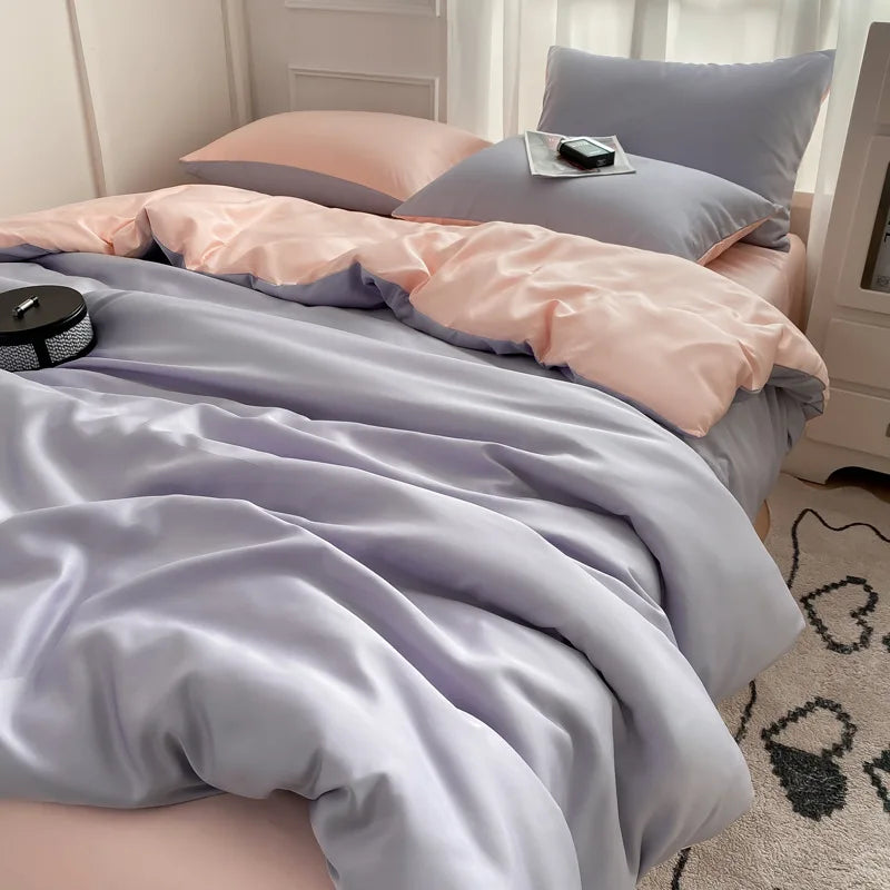 Afralia™ Satin Ice Silk Bedding Set - Double Sided Faux Silk Duvet Cover, Sheet & Pillowcases
