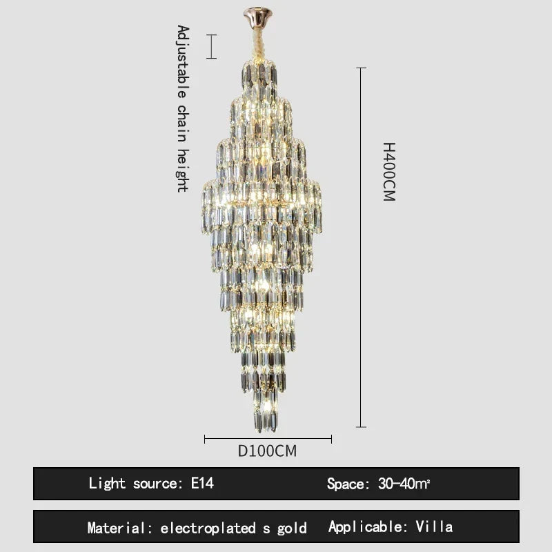 Afralia™ Crystal Luxury Chandelier for Villa Hotel Living Room Spiral Staircase