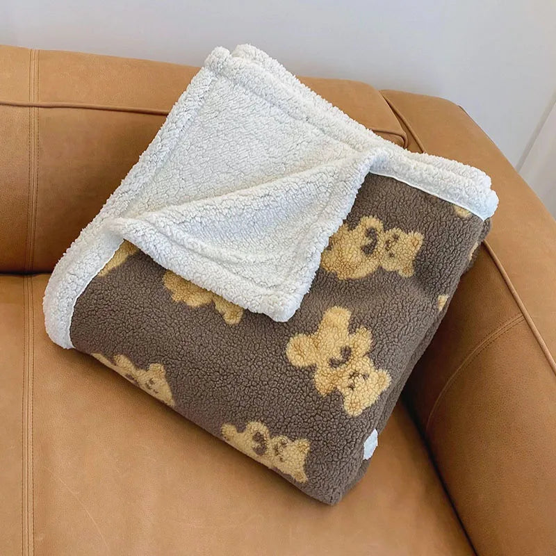 Afralia™ Little Bear Lamb Plush Blanket, Double Layered Warm Fleece Cover