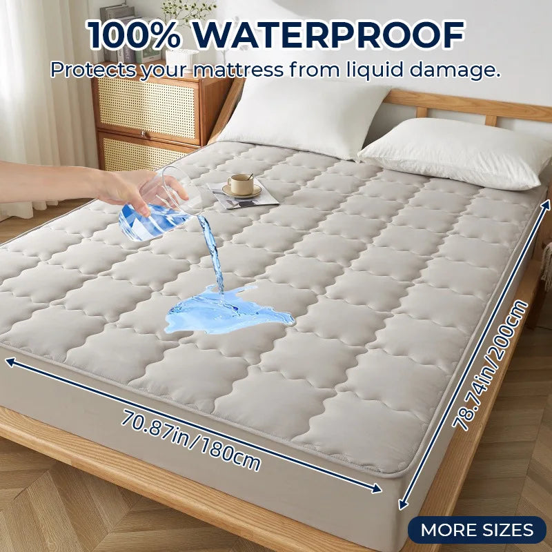 Afralia™ Geometric Quilted Fitted Sheet- Solid Color Mattress Cover-Queen King
