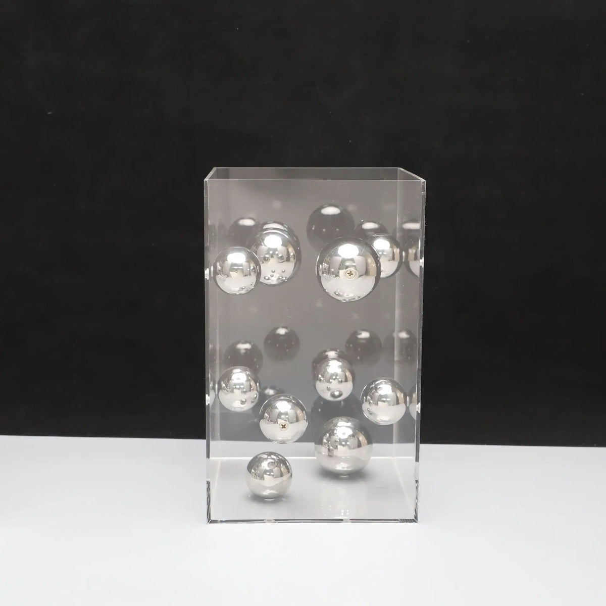 Afralia™ Abstract Metal Ball Artworks in Transparent Acrylic Container Boxes