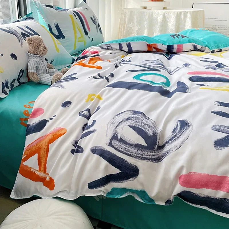 Afralia™ Nordic Style Letter Print Bedding Set, Single/Double/Queen/King Size, Soft & Non-Pilling Comforter Kit.
