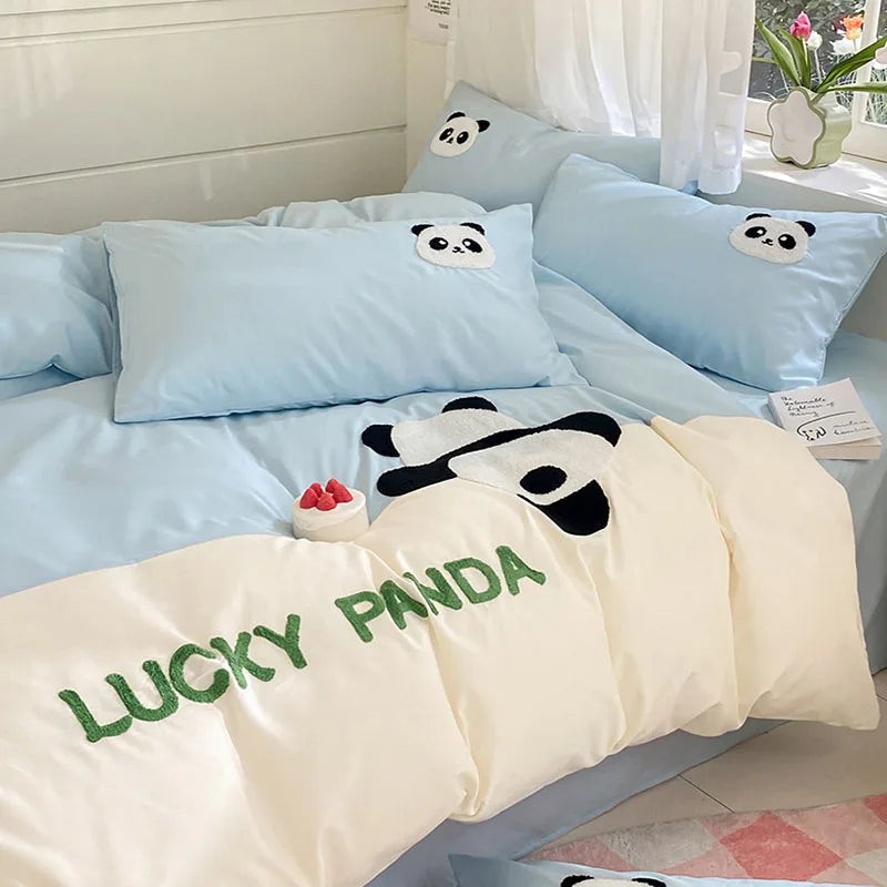 Afralia™ Color Block Cotton Embroidery Bedding Set for All Seasons
