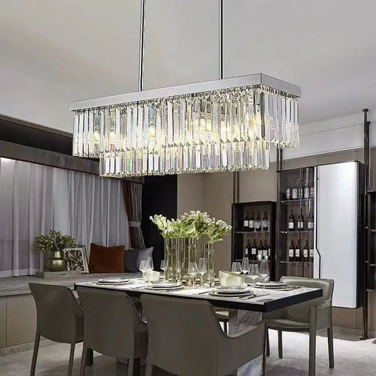 Afralia™ Silver Crystal Chandelier: Modern Luxury LED Pendant for Dining Room & Kitchen Island