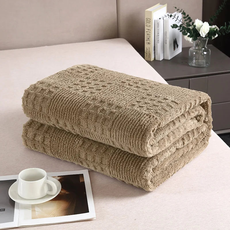 Afralia™ Velvet Waffle Blanket: Ultra Soft Coral Fleece Sofa Cover & Shawl