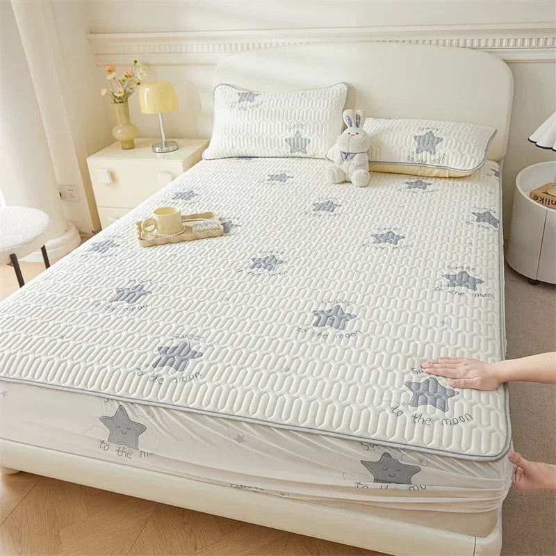 Afralia™ Summer Cartoon Print Silky Latex Cooling Fitted Sheet Set