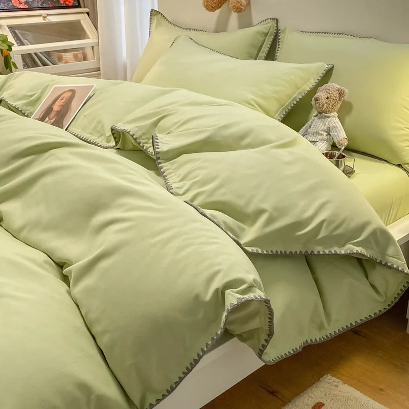 Afralia™ Solid Color Shell Edge Bed Set: Soft, Skin-Friendly, Non-Fading. Single Queen Size.