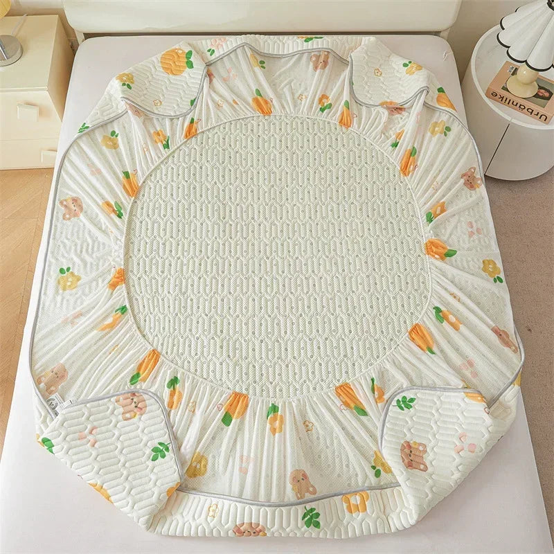 Afralia™ Summer Cartoon Print Silky Latex Cooling Fitted Sheet Set