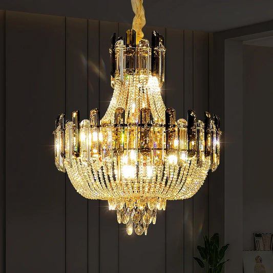 Afralia™ Light Luxury Crystal Ceiling Chandelier in Amber & Smoky Grey, LED Elegant Lustre