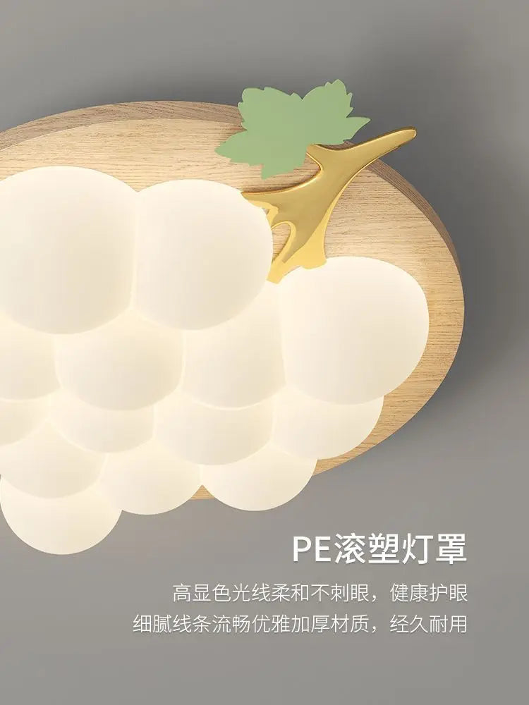 Afralia™ Nordic LED Chandelier for Children's Room, Walnut Wood Color Grape Design