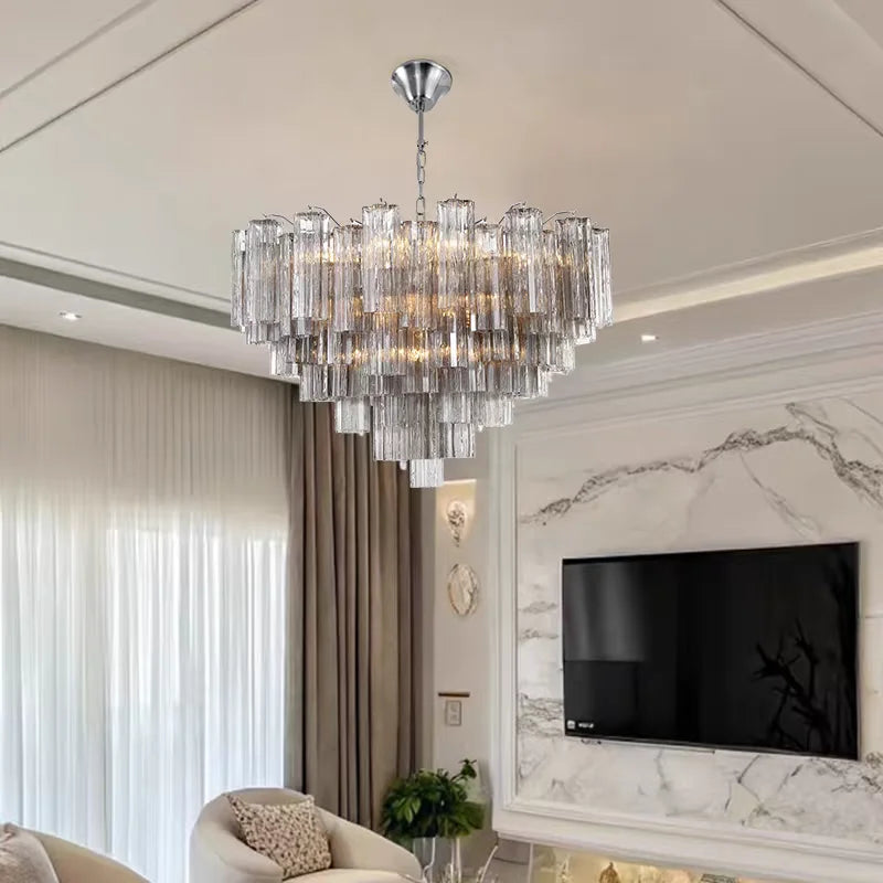 Glass Ceiling Chandelier: Smoke Gray Pendant Light by Afralia™ for Dining, Living Room, Bedroom