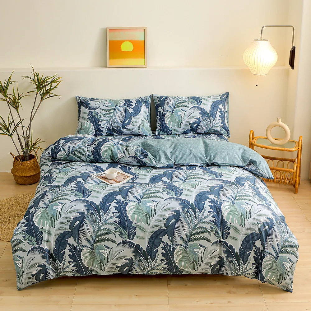 Afralia™ Simple Bouquet Print Duvet Cover Set with 2 Pillowcases - Queen/King Size