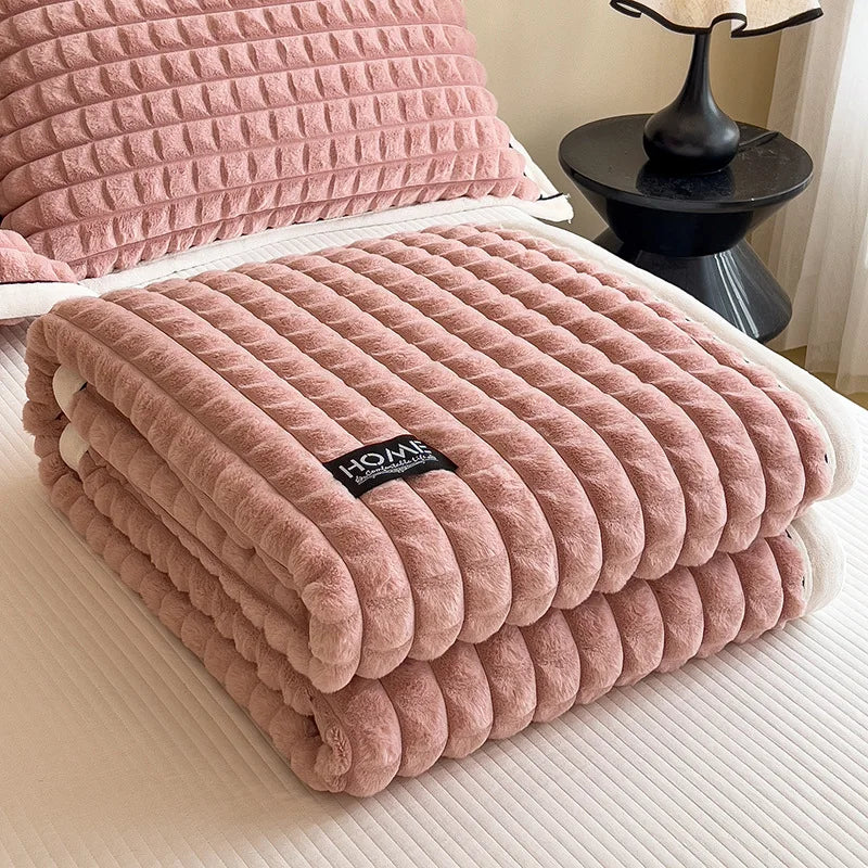 Afralia™ Cozy Flannel Velvet Blanket: All-Season Solid Color Single Queen Quilt