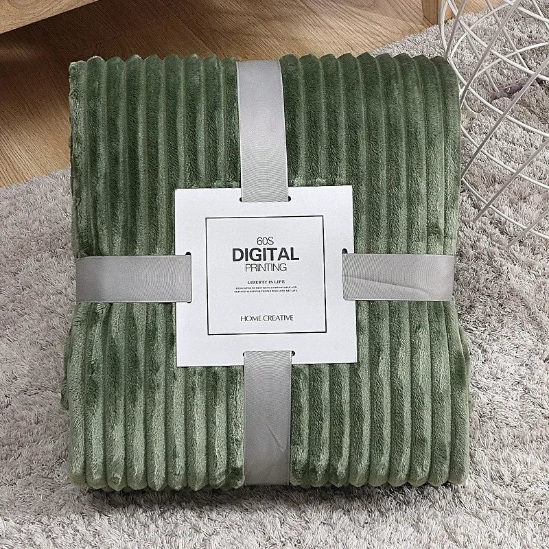 Afralia™ Cozy Striped Flannel Fleece Blanket for Winter - Bedroom Living Room Throw