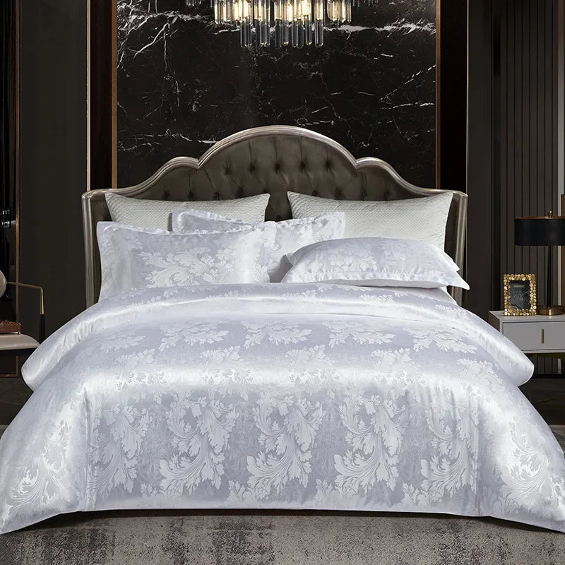 Afralia™ Satin Jacquard Bedding Set: Fitted Sheet, Duvet Cover, 2 Pillowcases - Queen King