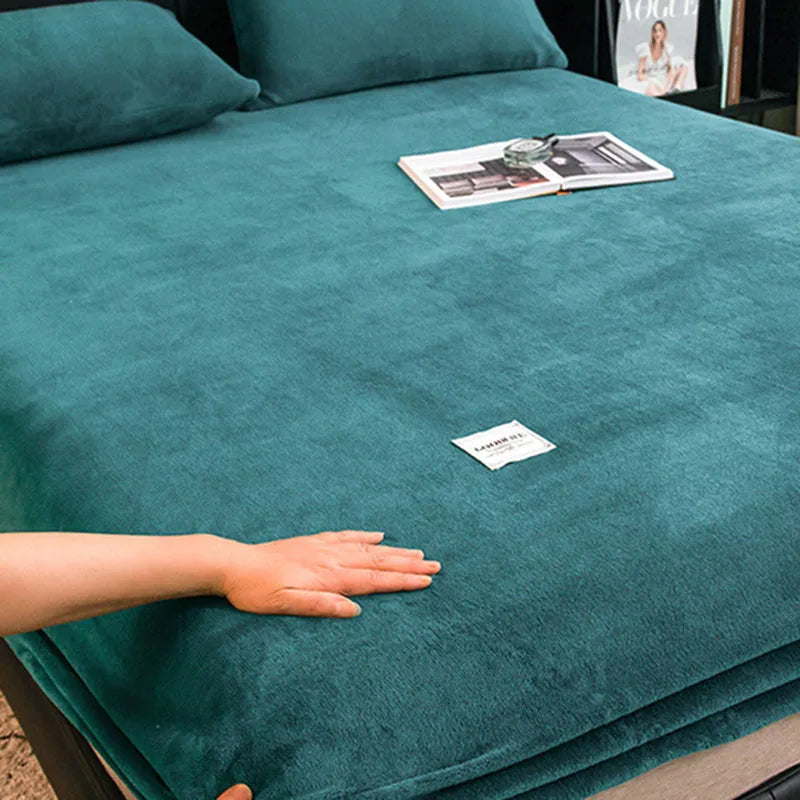 Afralia™ Winter Velvet Fitted Bed Sheet: Nordic Plush Mattress Cover, Warm & Non-Slip