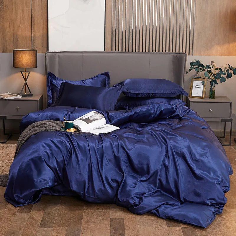Afralia™ Solid Color Ice Rayon Cooling Bedding Set - King/Queen Size Skin-Friendly Fitted Sheet