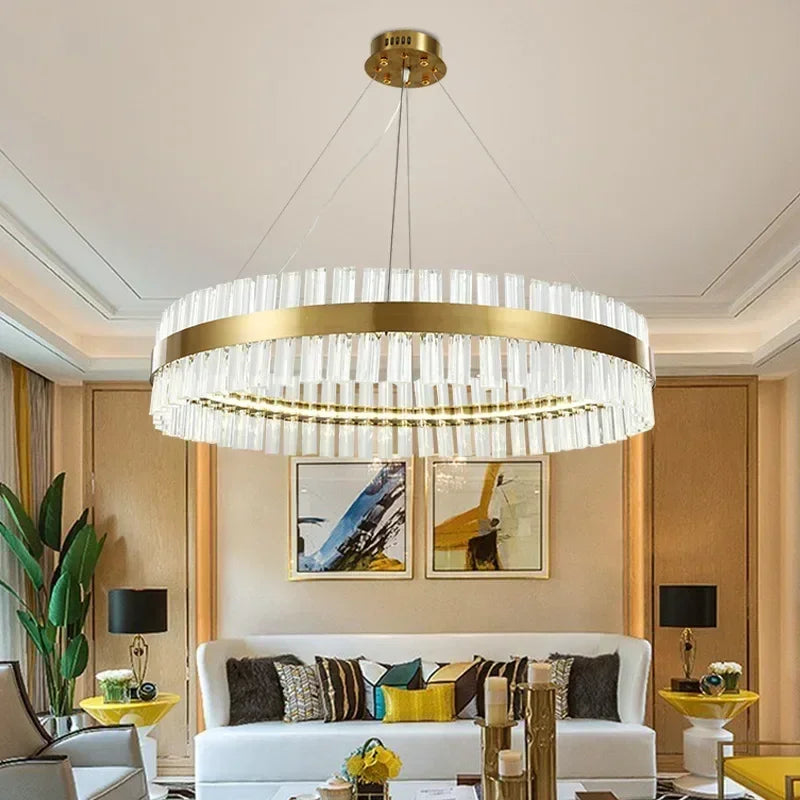 Afralia™ Luxury Gold Round LED Chandelier Contemporary Pendant Light