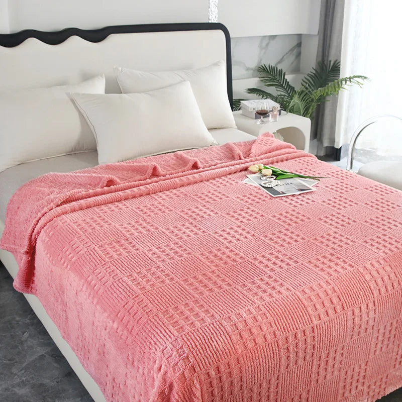 Afralia™ Velvet Waffle Blanket: Ultra Soft Coral Fleece Sofa Cover & Shawl