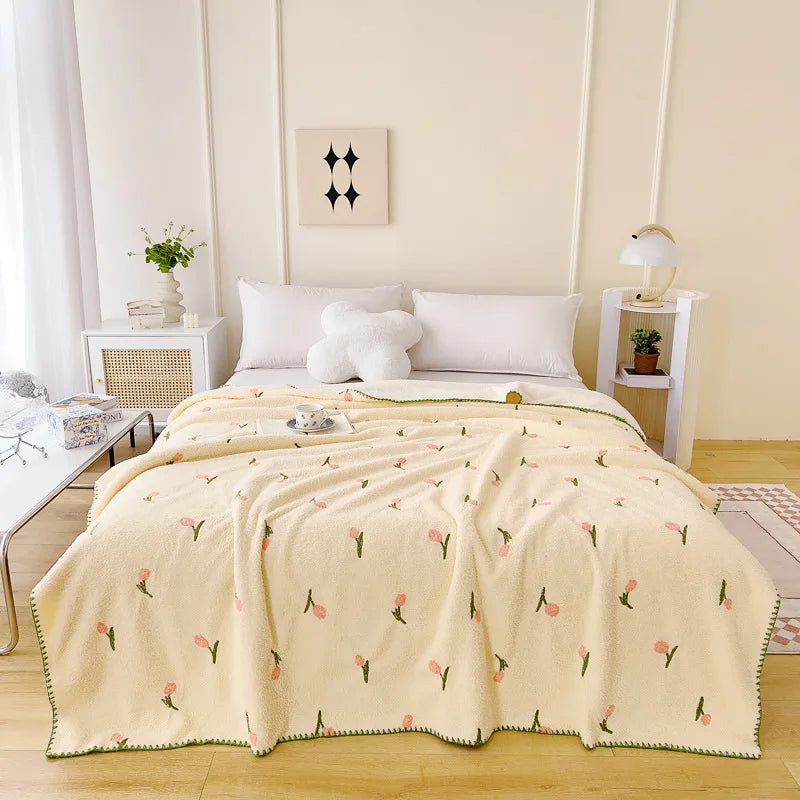 Afralia™ Flower Embroidered Lamb Wool Blanket: Versatile All Seasons Shawl & Travel Companion